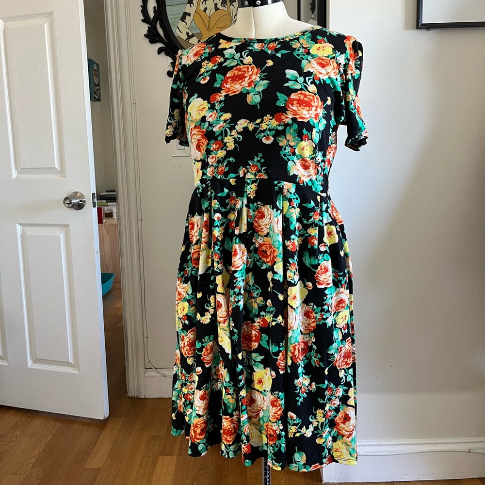 Black floral skater dress